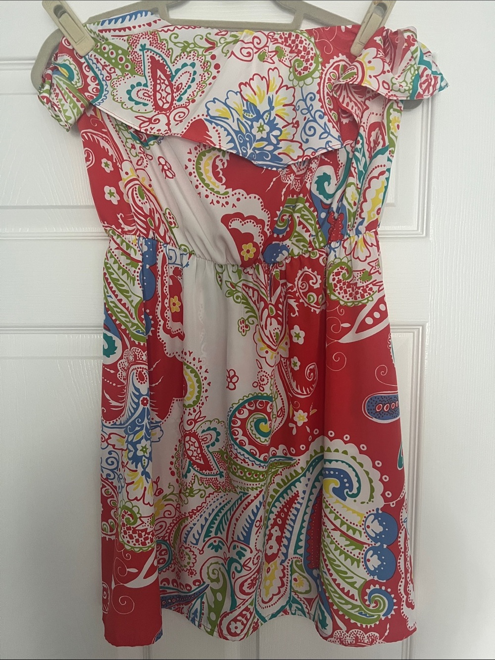 Red Paisley Off-Shoulder Dress